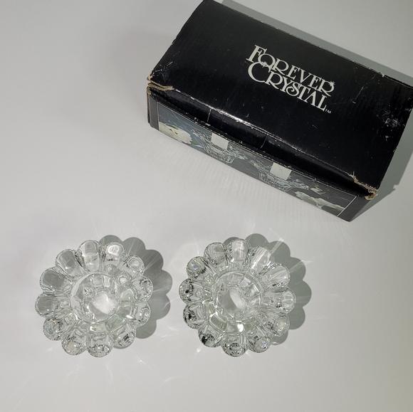 Forever Crystal Flower Candleholders Set of 2 NIB Vintage - Picture 5 of 8